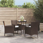 -Delige Bistroset Met Kussens Poly Rattan 5 Bruin en wit