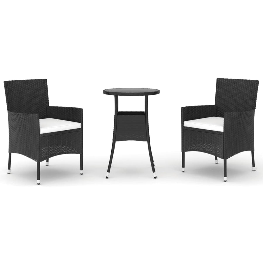 -Delige Bistroset Met Kussens Poly Rattan 3 Zwart en wit