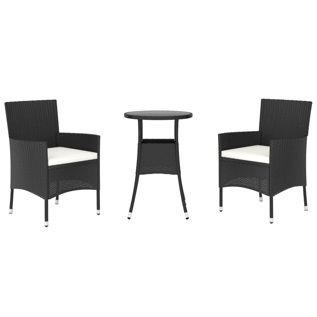 -Delige Bistroset Met Kussens Poly Rattan 3 Zwart en wit