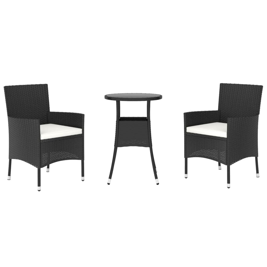 -Delige Bistroset Met Kussens Poly Rattan 3 Zwart en wit