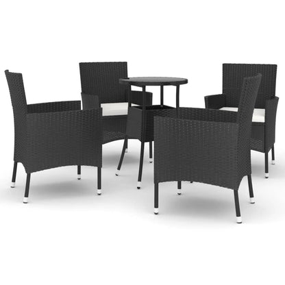 -Delige Bistroset Met Kussens Poly Rattan 5 Zwart en wit