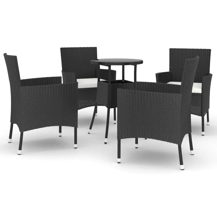 -Delige Bistroset Met Kussens Poly Rattan 5 Zwart en wit