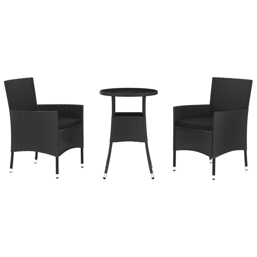-Delige Bistroset Met Kussens Poly Rattan 3 Zwart