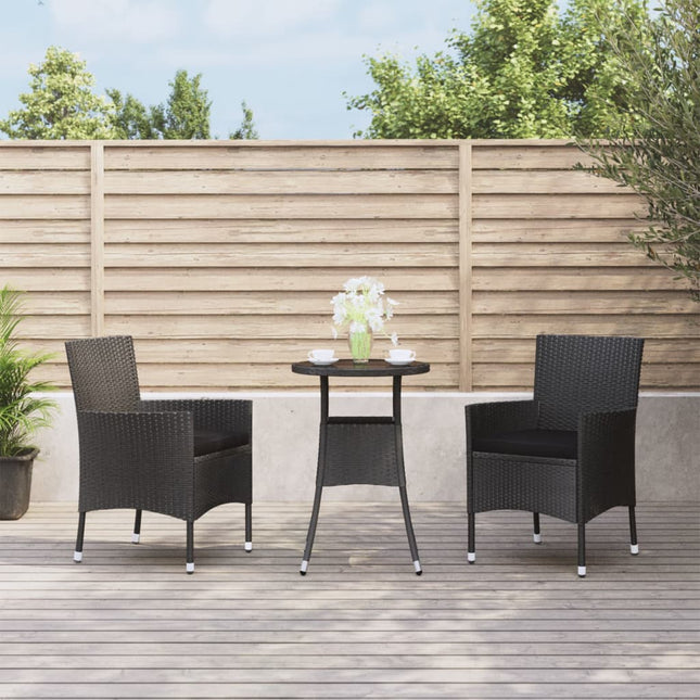 -Delige Bistroset Met Kussens Poly Rattan 3 Zwart