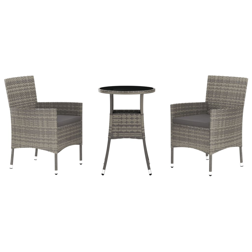 -Delige Bistroset Met Kussens Poly Rattan 3 Grijs