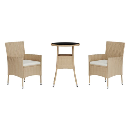 3-delige Bistroset met kussens poly rattan beige