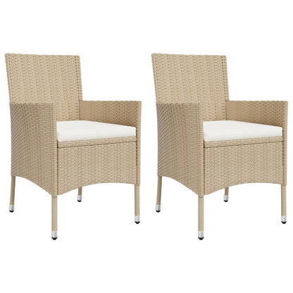 3-delige Bistroset met kussens poly rattan beige