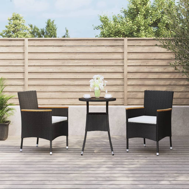 -Delige Bistroset Met Kussens Poly Rattan 3 Zwart en crème