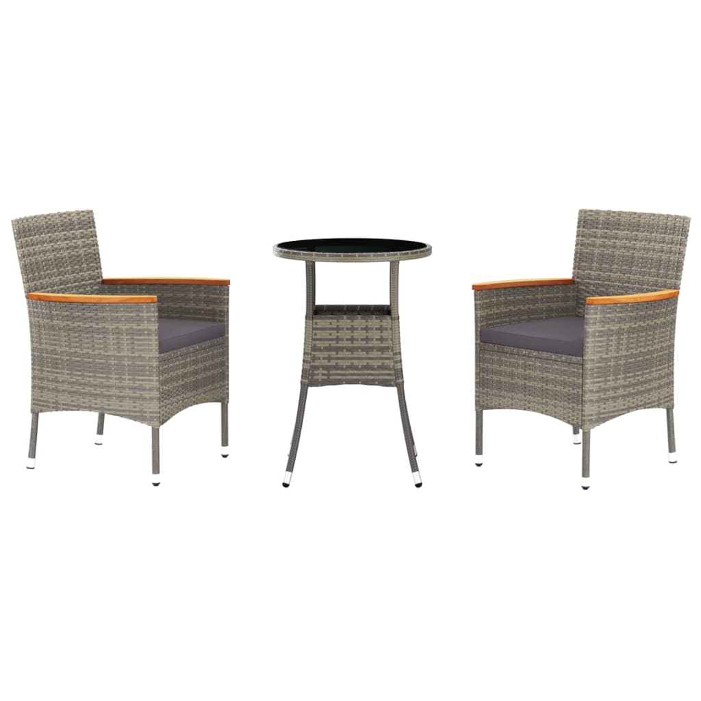 3-Delige Bistroset Met Kussens Poly Rattan Grijs 2