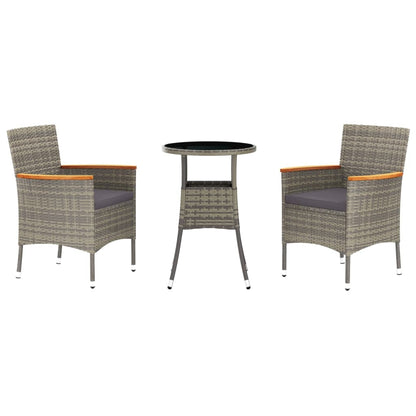3-Delige Bistroset Met Kussens Poly Rattan Grijs 2