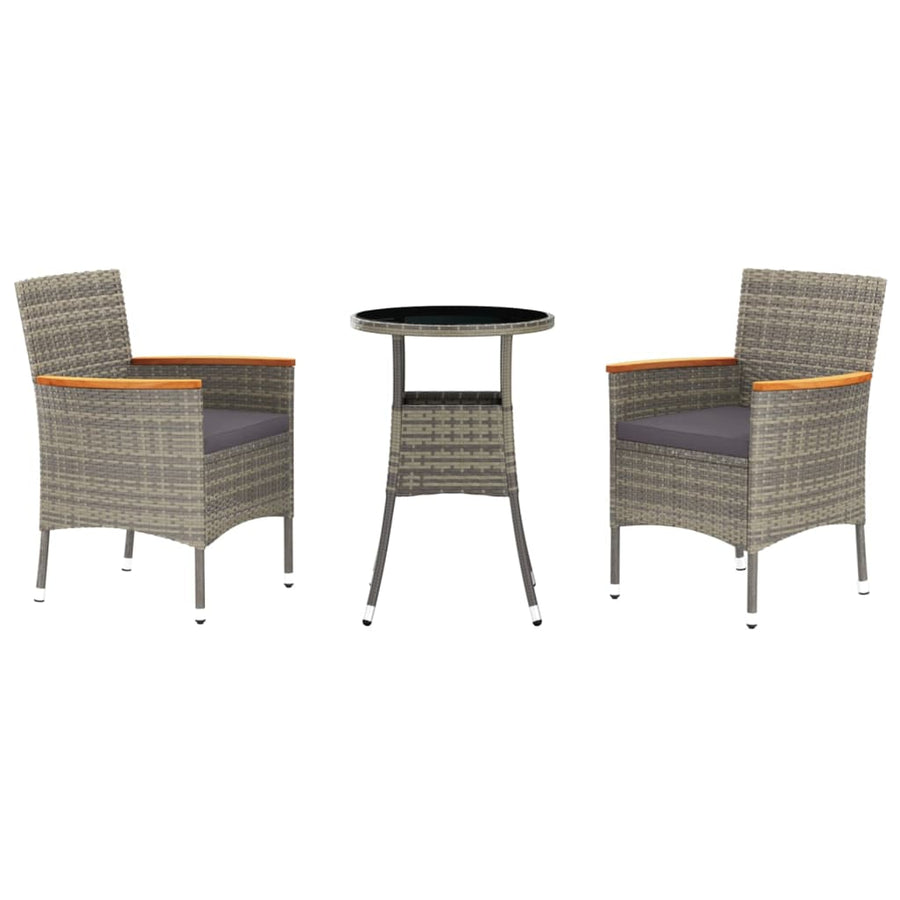 3-Delige Bistroset Met Kussens Poly Rattan Grijs 2
