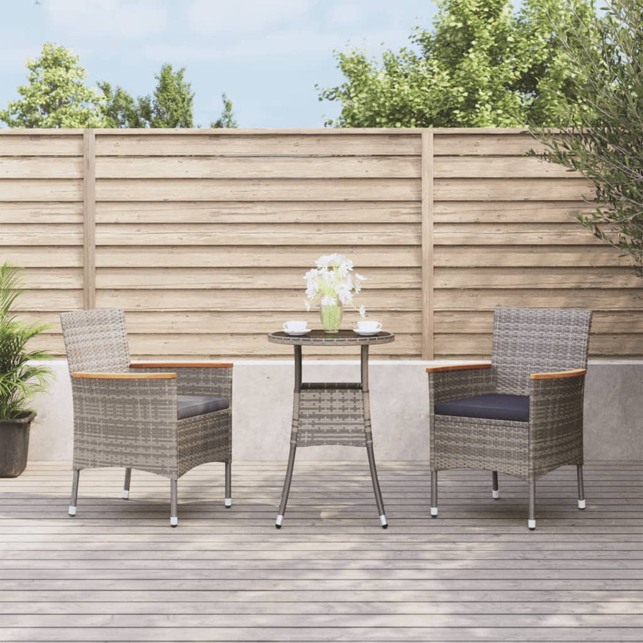 3-Delige Bistroset Met Kussens Poly Rattan Grijs 2