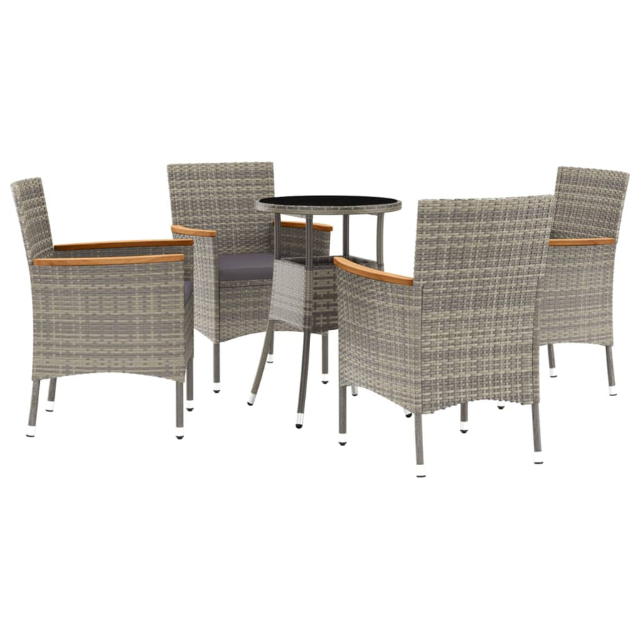 5-Delige Bistroset Met Kussens Poly Rattan Grijs 4