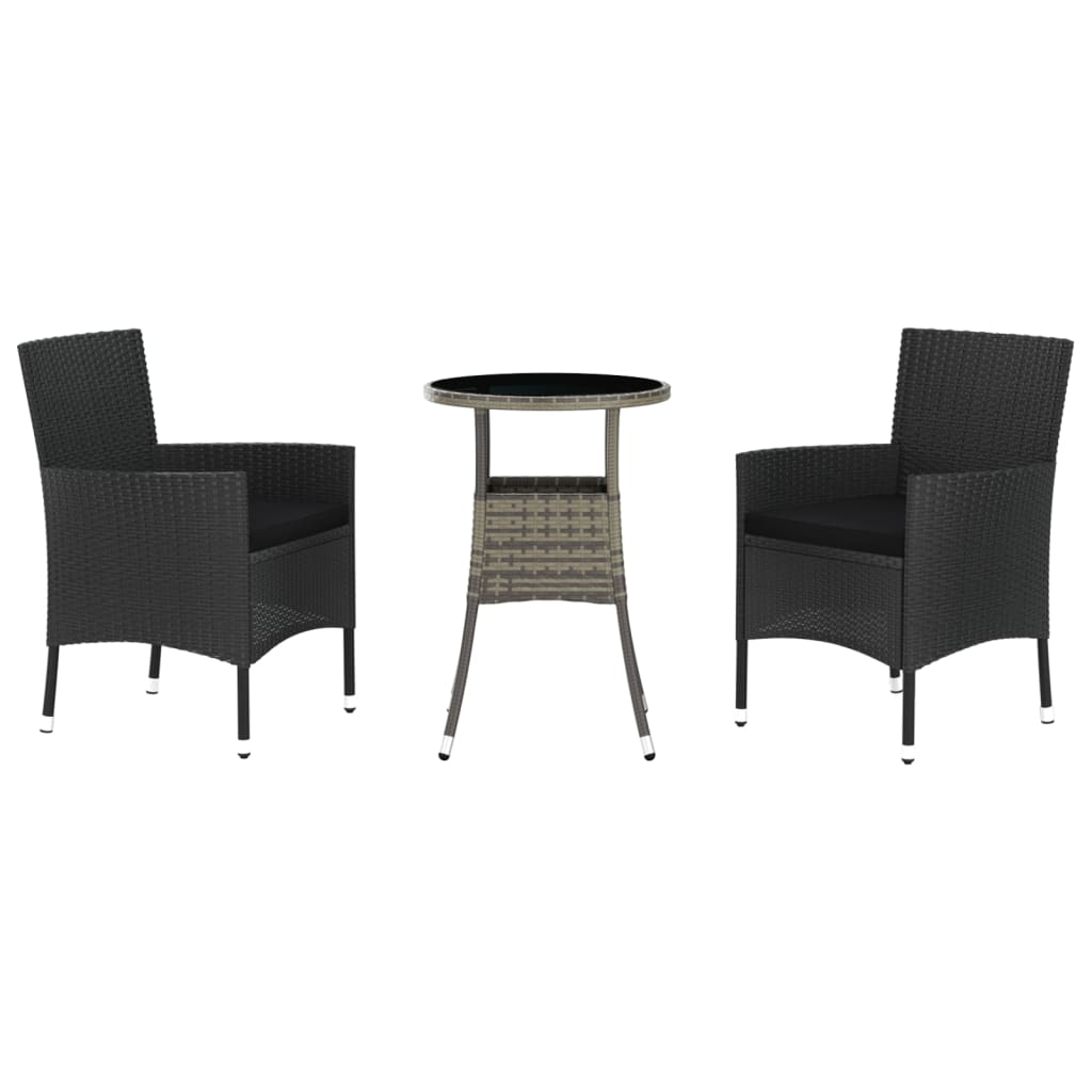 -Delige Bistroset Met Kussens Poly Rattan Zwart 3 Effen zwart