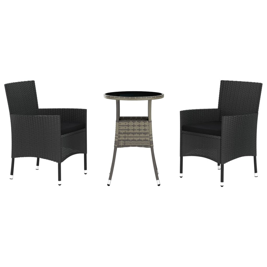 -Delige Bistroset Met Kussens Poly Rattan Zwart 3 Effen zwart