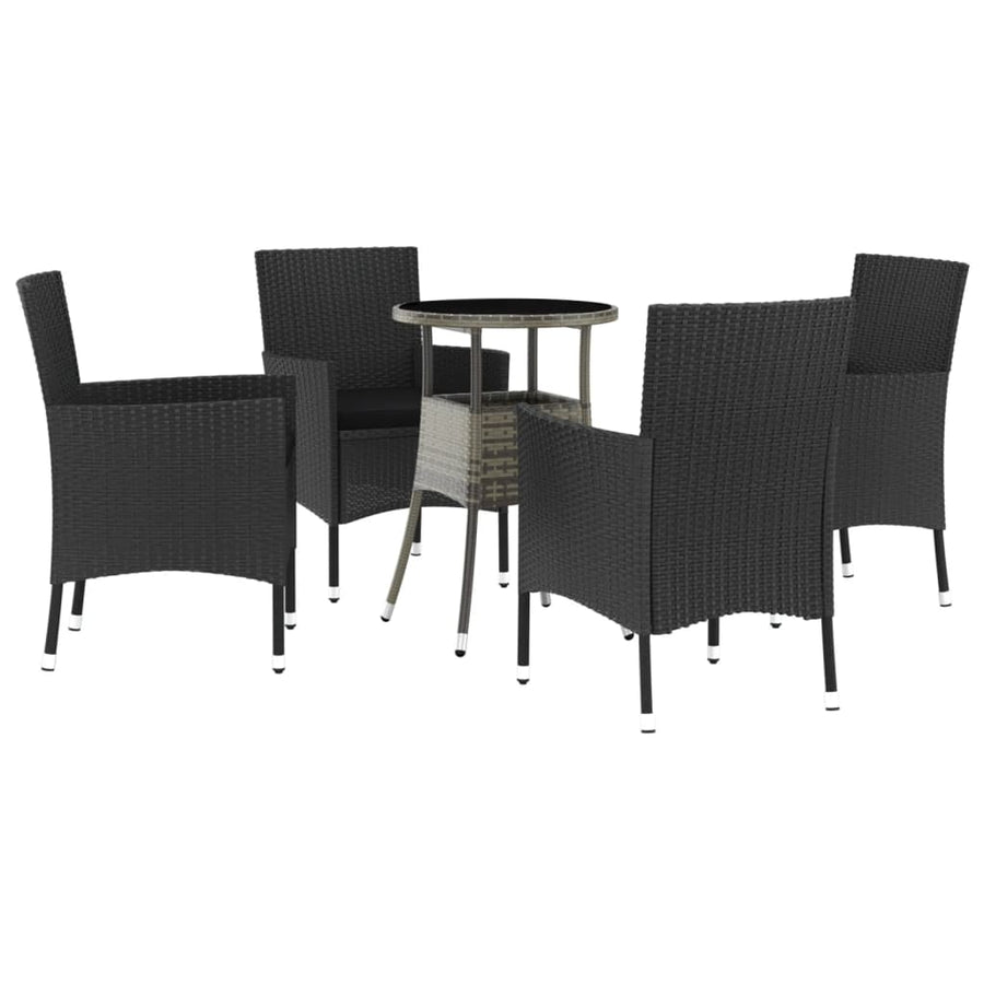 -Delige Bistroset Met Kussens Poly Rattan Zwart 5 Effen zwart