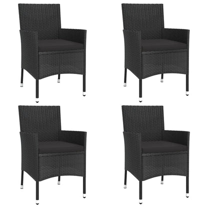 -Delige Bistroset Met Kussens Poly Rattan Zwart 5 Effen zwart