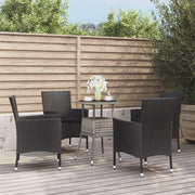 Bistroset 5-delig poly rattan zwart met kussens
