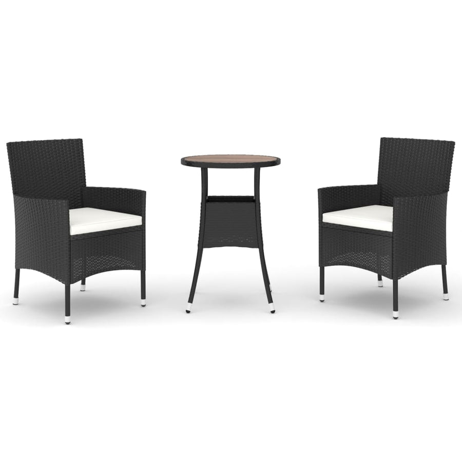 -Delige Bistroset Met Kussens Poly Rattan 3 Zwart en crème