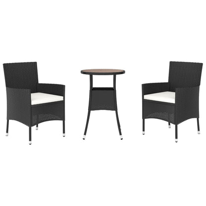 -Delige Bistroset Met Kussens Poly Rattan 3 Zwart en crème