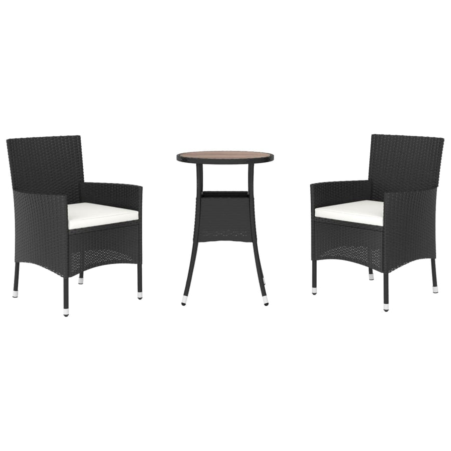-Delige Bistroset Met Kussens Poly Rattan 3 Zwart en crème