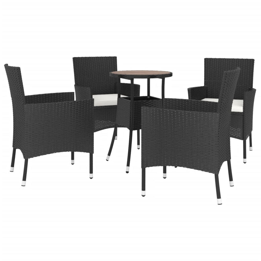 -Delige Bistroset Met Kussens Poly Rattan 5 Zwart en crème