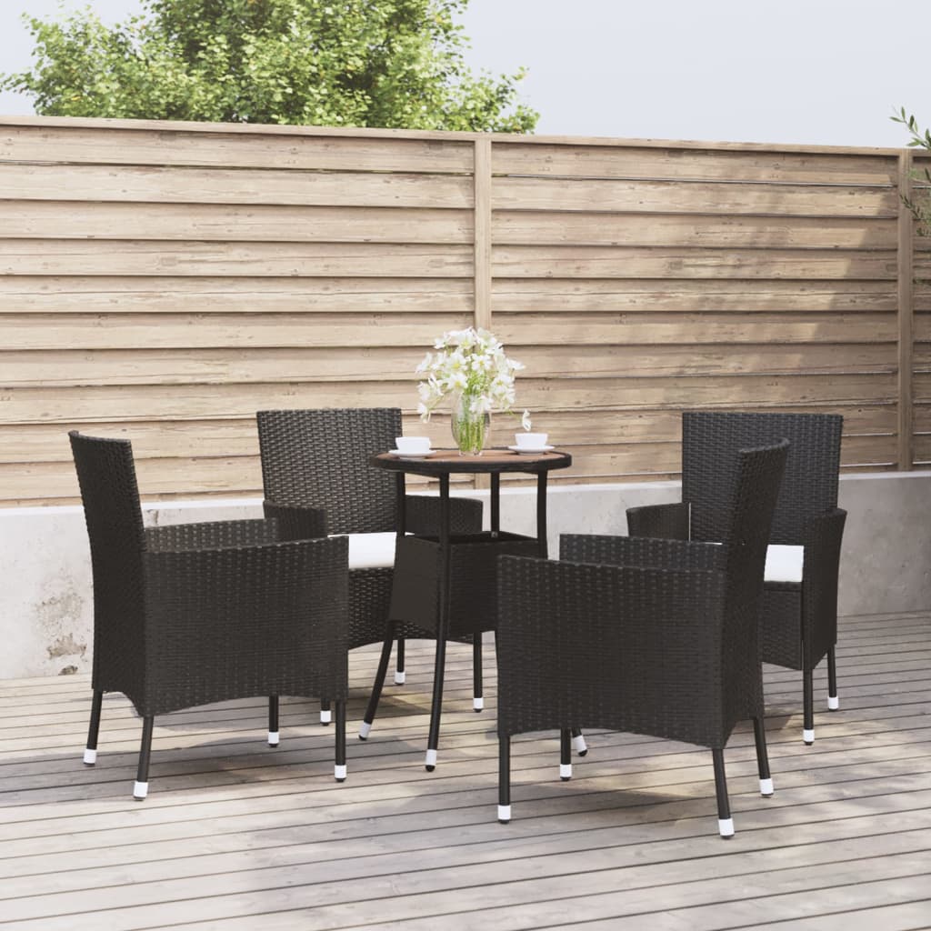 -Delige Bistroset Met Kussens Poly Rattan 5 Zwart en crème