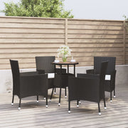 Bistroset 5-delig poly rattan zwart met kussens