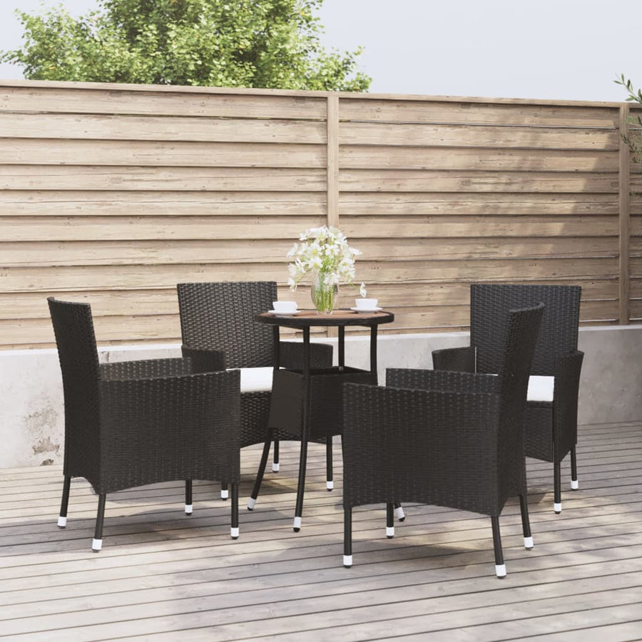 -Delige Bistroset Met Kussens Poly Rattan 5 Zwart en crème