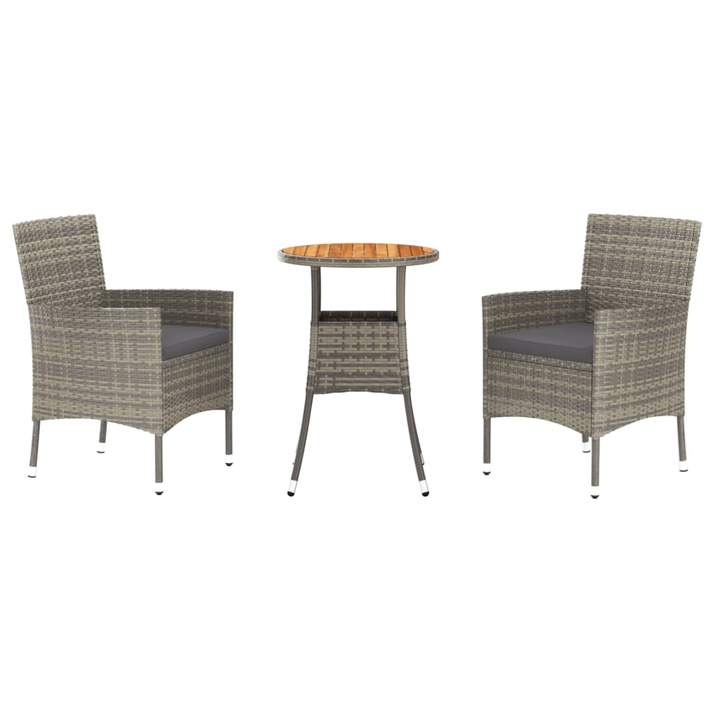 -Delige Bistroset Met Kussens Poly Rattan Grijs 3 Donkergrijs