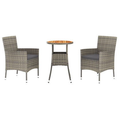-Delige Bistroset Met Kussens Poly Rattan Grijs 3 Donkergrijs