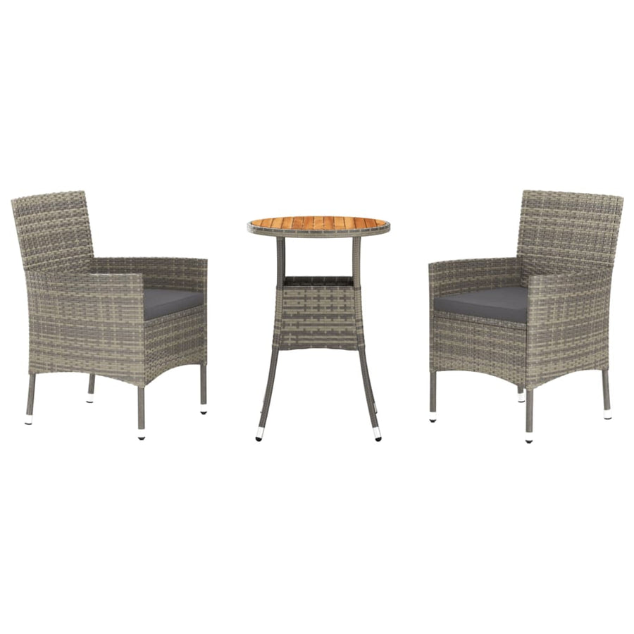 -Delige Bistroset Met Kussens Poly Rattan Grijs 3 Donkergrijs