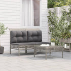 3-Delige Loungeset Met Kussens Poly Rattan Grijs 2x midden + voetensteun