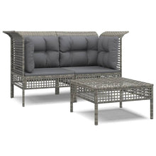 3-Delige Loungeset Met Kussens Poly Rattan Grijs 2x corner + footrest