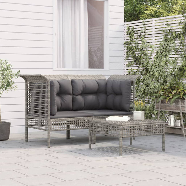 3-Delige Loungeset Met Kussens Poly Rattan Grijs 2x corner + footrest