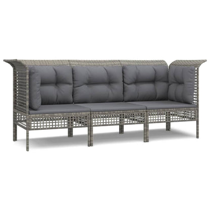 3-Delige Loungeset Met Kussens Poly Rattan Grijs 2x hoek + midden