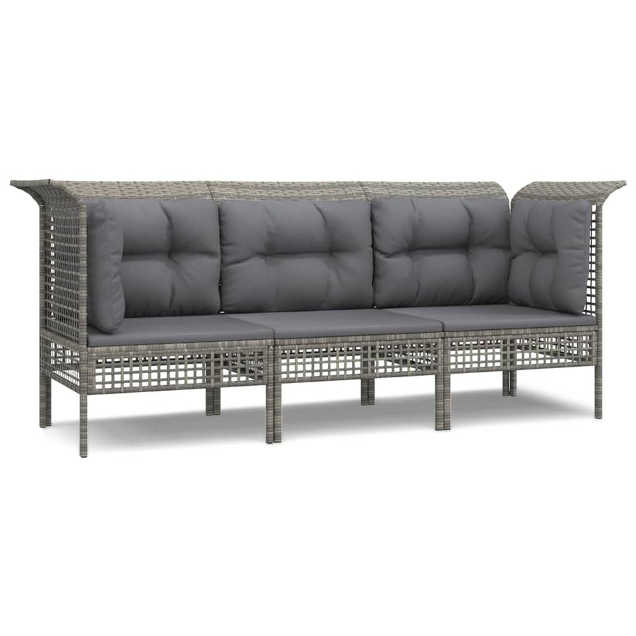 3-Delige Loungeset Met Kussens Poly Rattan Grijs 2x hoek + midden