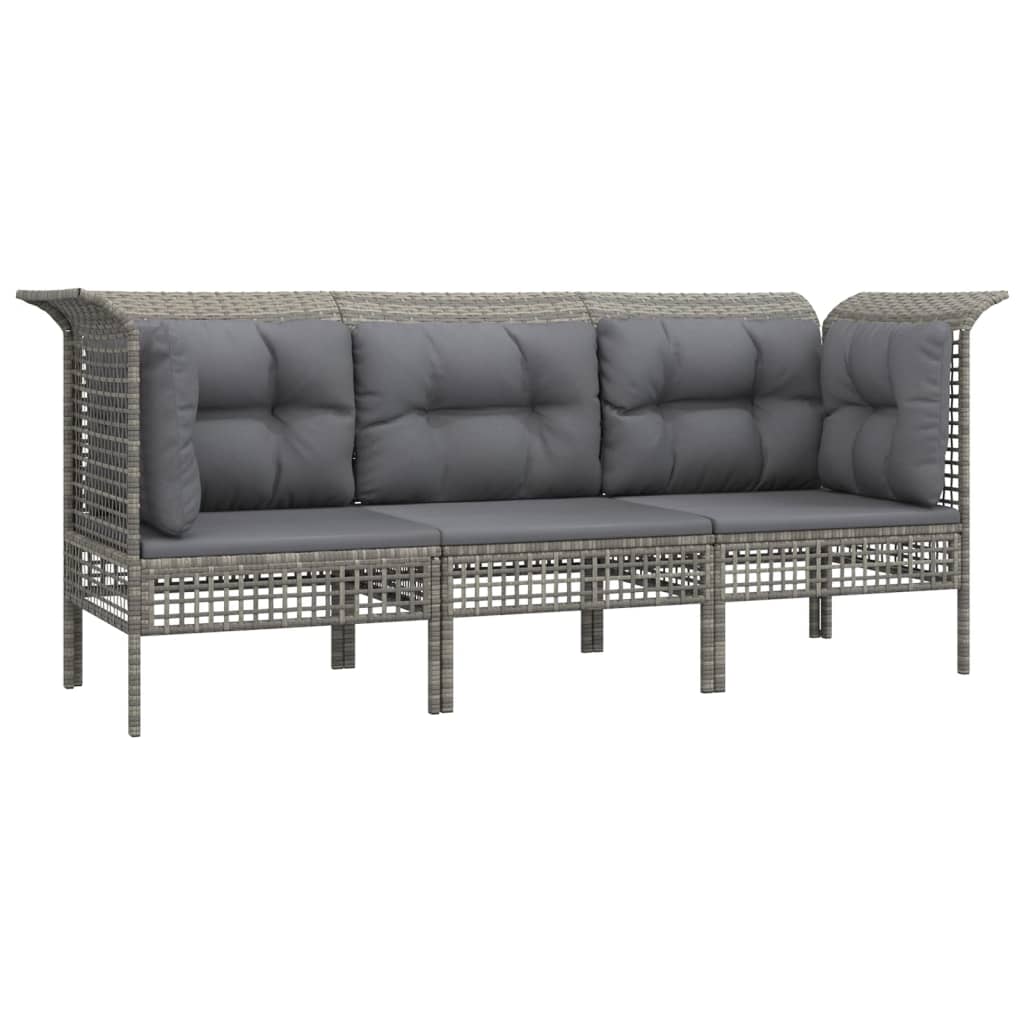 3-Delige Loungeset Met Kussens Poly Rattan Grijs 2x hoek + midden