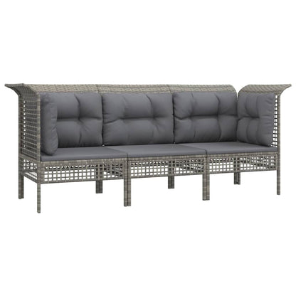 3-Delige Loungeset Met Kussens Poly Rattan Grijs 2x hoek + midden