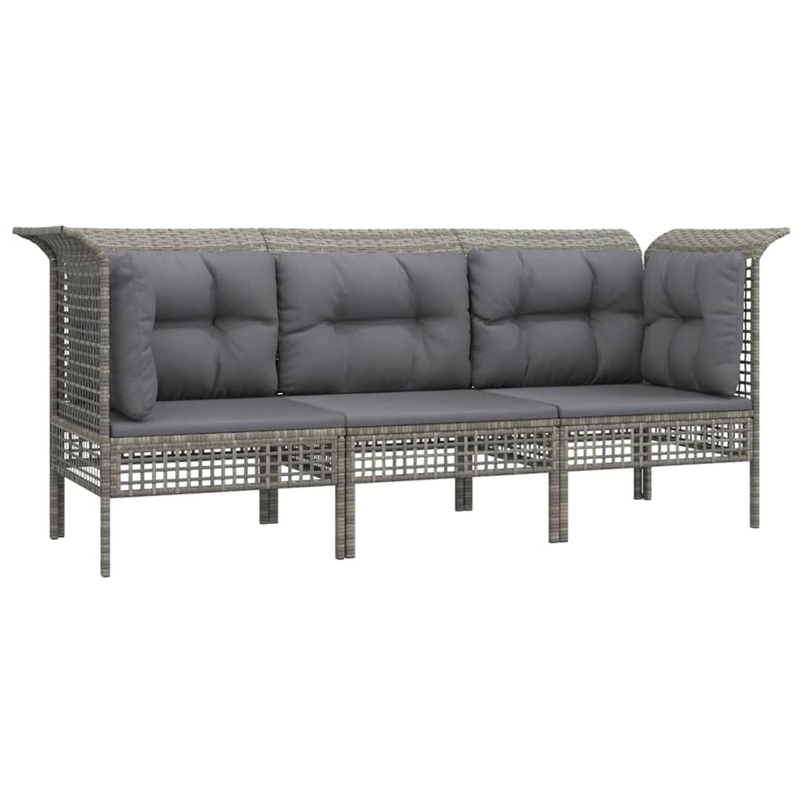 3-Delige Loungeset Met Kussens Poly Rattan Grijs 2x hoek + midden