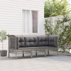 3-Delige Loungeset Met Kussens Poly Rattan Grijs 2x hoek + midden