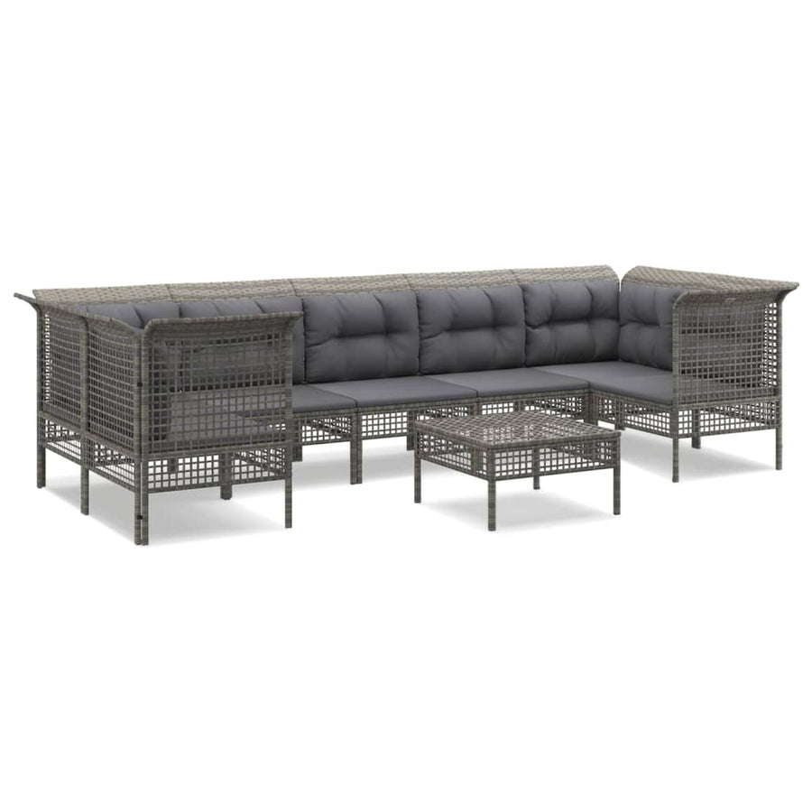 -Delige Loungeset Met Kussens Poly Rattan Grijs 8