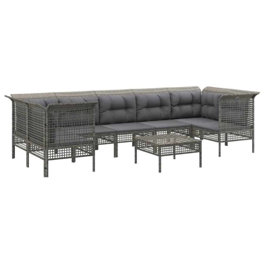 -Delige Loungeset Met Kussens Poly Rattan Grijs 8
