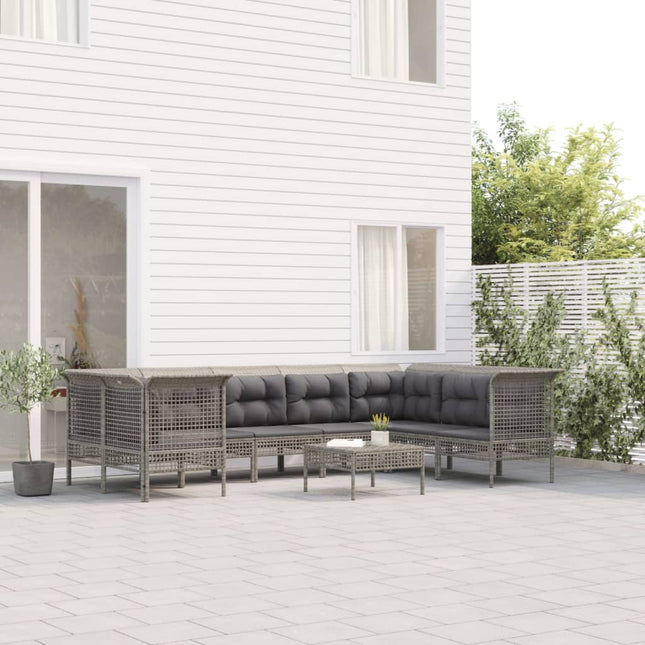 -Delige Loungeset Met Kussens Poly Rattan Grijs 9