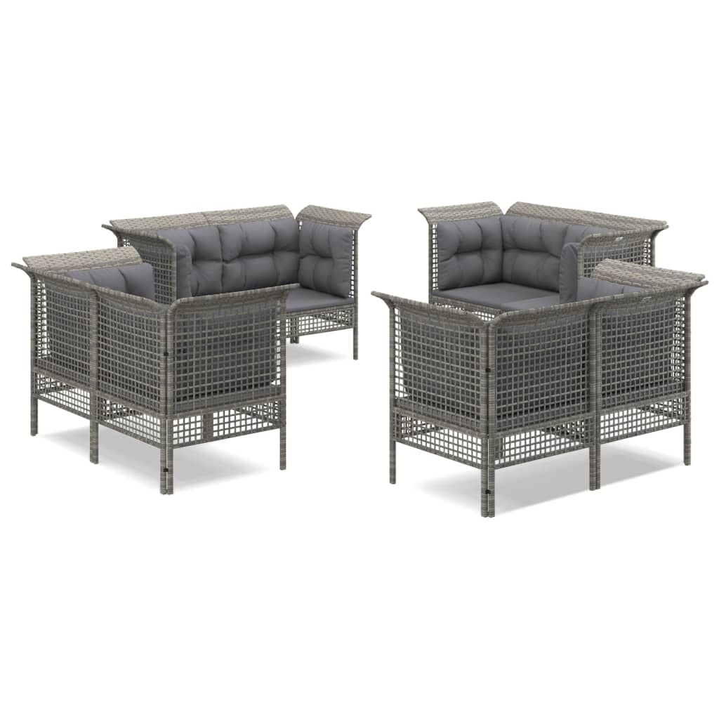 -Delige Loungeset Met Kussens Poly Rattan Grijs 8