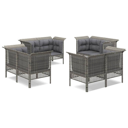 -Delige Loungeset Met Kussens Poly Rattan Grijs 8