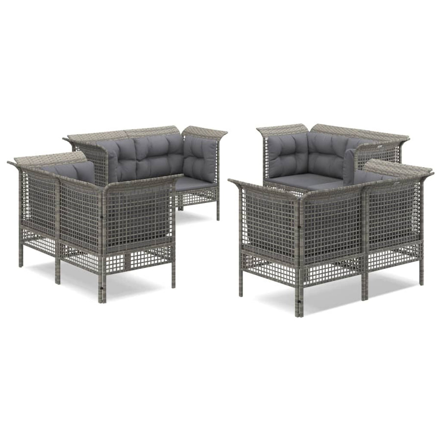 -Delige Loungeset Met Kussens Poly Rattan Grijs 8