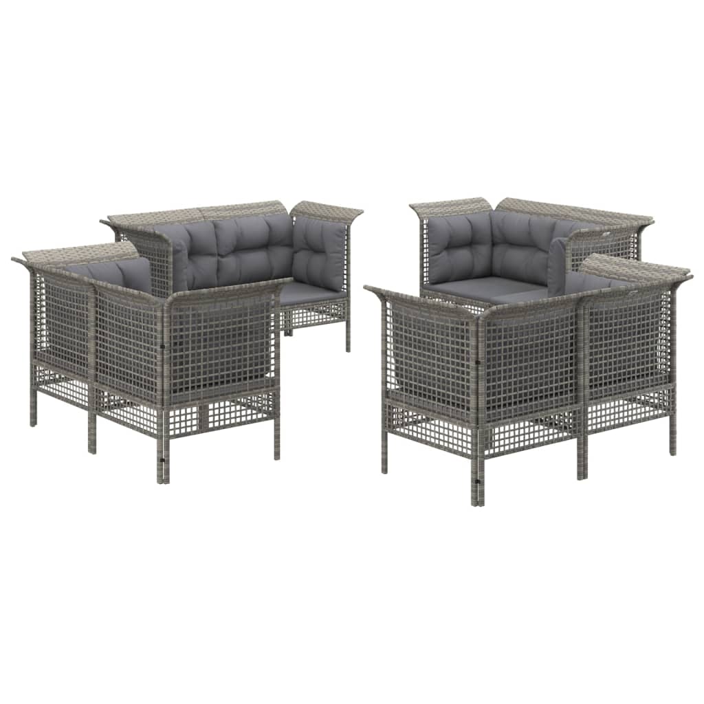 -Delige Loungeset Met Kussens Poly Rattan Grijs 8