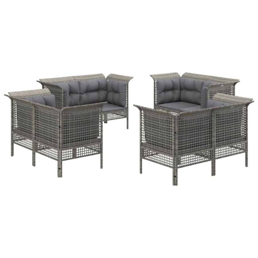 -Delige Loungeset Met Kussens Poly Rattan Grijs 8