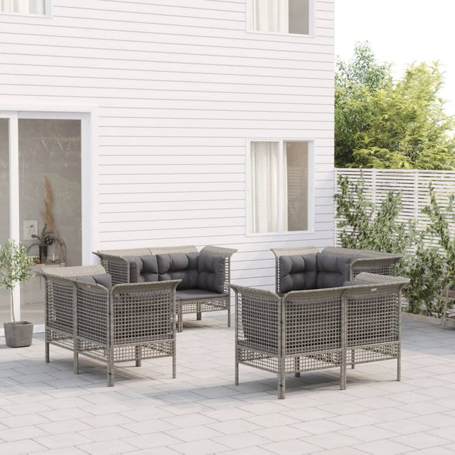 -Delige Loungeset Met Kussens Poly Rattan Grijs 8